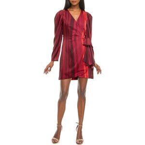 Socialite Stripe Long Sleeve Satin Wrap Dress NEW NWT